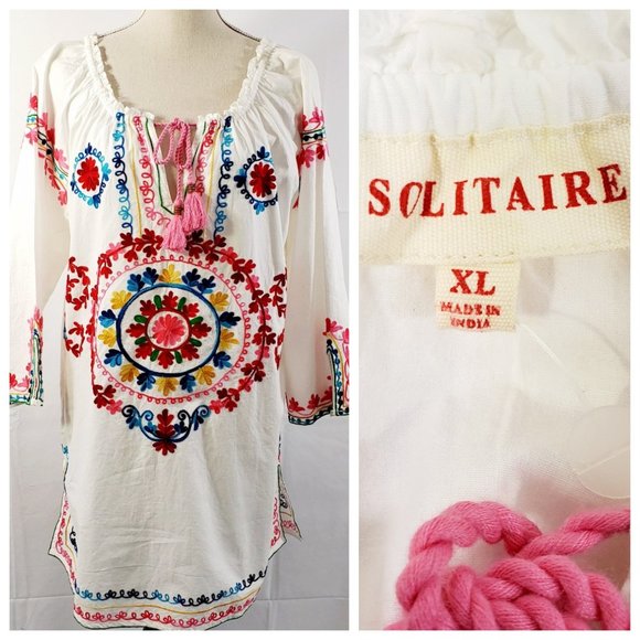 Solitaire Bohemian Style Embroidered Trim Blouse - Picture 5 of 8